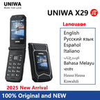 UNIWA X29 GSM Flip Phone 2.8 Inch Double Screen Dual SIM Big Font Big Button For Senior 2000mAh Wireless Radio  Russian Keyboard