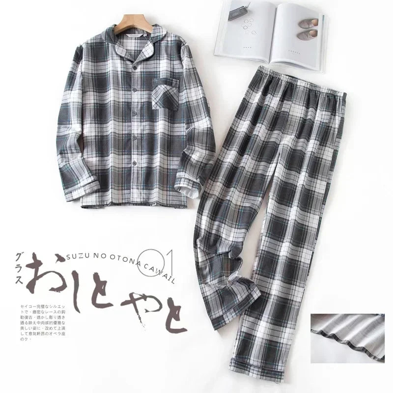 Men's Home Suits Long-sleeved Trousers Suits for Autumn and Winter Pijamas for Men Flannel Plaid Design Pajamas for Men