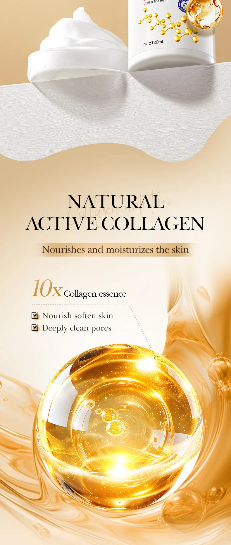 SADOER Collagen Facial Cleanser Mousse Deep Cleansing Skincare Moisturizing Firming Face Wash Foam Cleanser Skin Care Products
