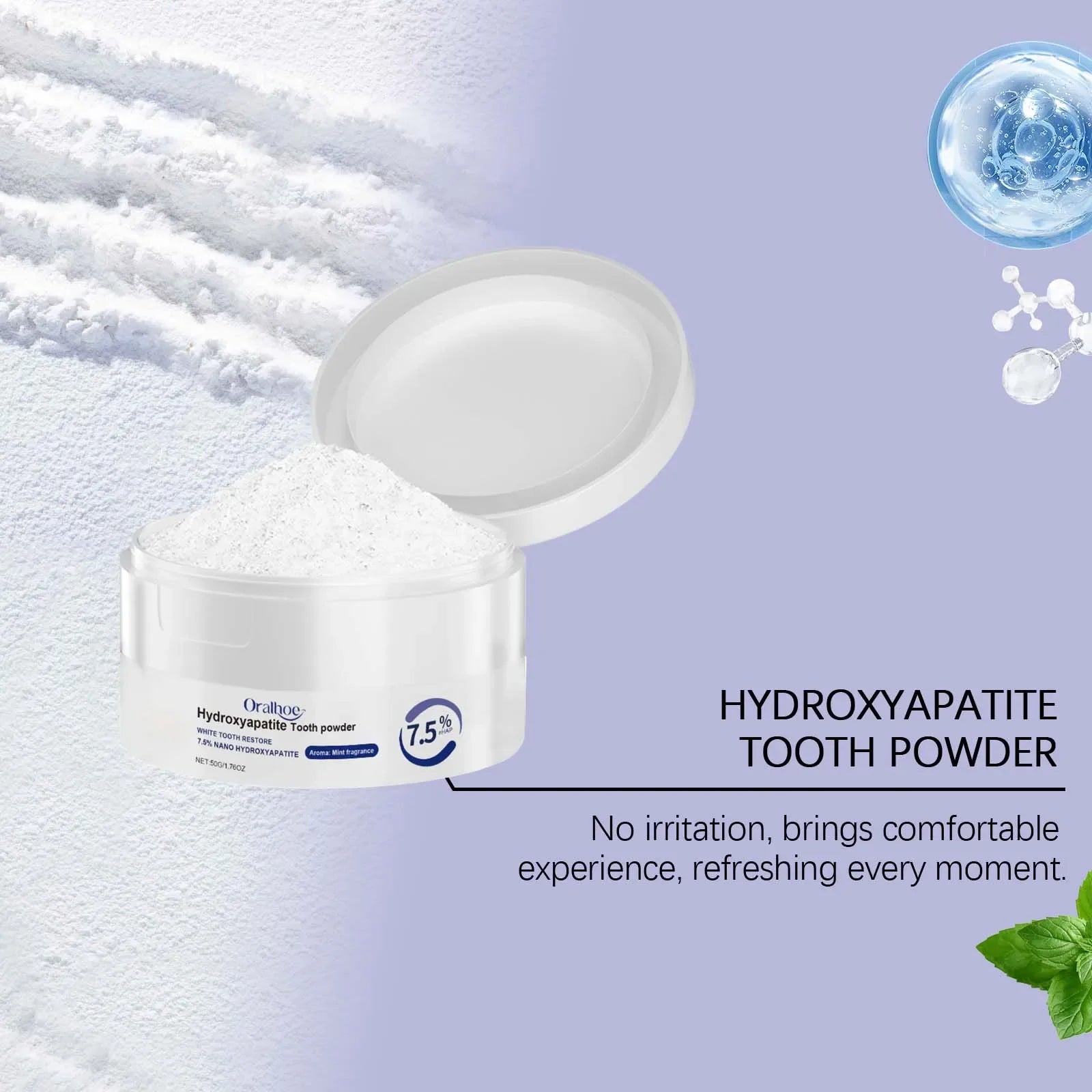 Oral Care Deep Cleaning Whitening Tooth Powder with 7.5% Hydroxyapatite - Remineralizing Cool Mint Enamel Repair Fresh Breath