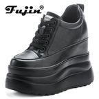 Fujin 13cm 2025 Genuine Leather Platform Wedge Flats Shoes Chunky Sneaker Casual Comfy High Brand Fall Autumn Walking Shoes