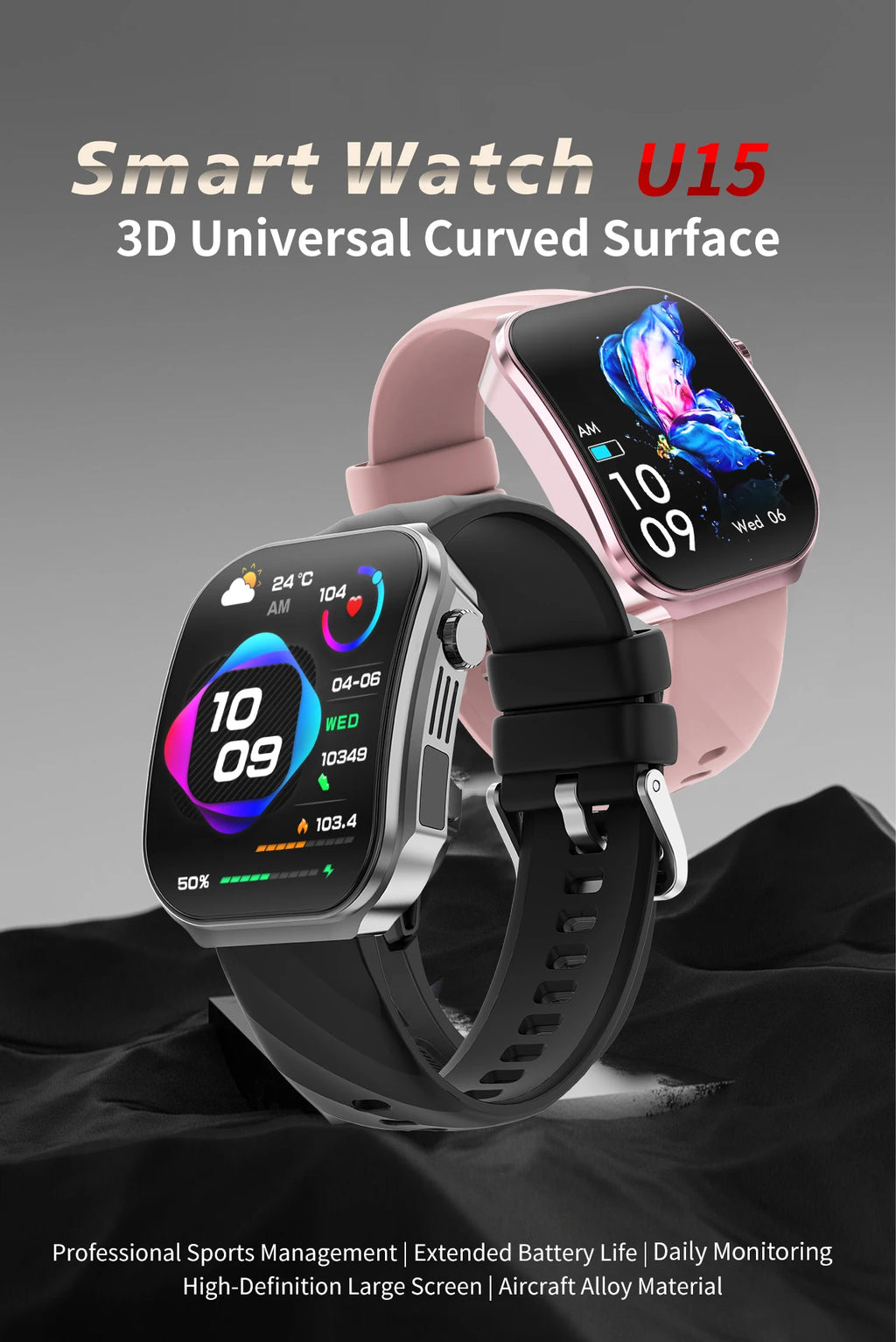 LIGE New 2.2-inch 3D Curved Screen Smart Watch With LED Light Thermometer Health Monitor Smartwatch BT Call Sports Fitness Watch