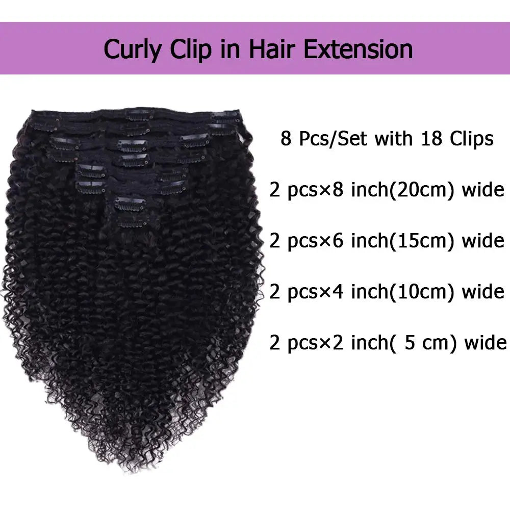 Curly Clip In Extension Human Hair Kinky Curly Clip Ins Full Head for Black Women Brazilian Remy Human Hair Natural Color 8Pcs Secondary image