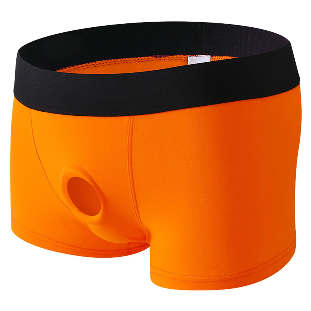 CLEVER-MENMODE Men Underpants Penis Open Pouch Hole Boxer Shorts Cockring Panties Cotton Underwear Boxershorts hombre