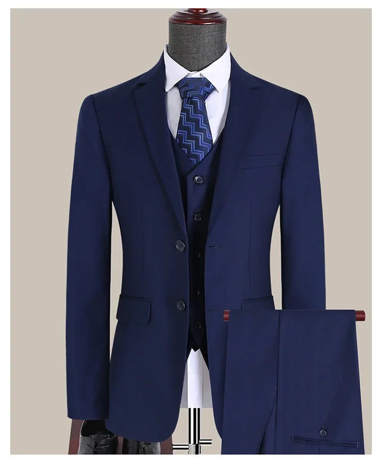 S-7XL Suit New (Blazer+ Vest + Pants) Korean Version of Slim-fit Work Clothes Fashion Business Men Casual Wedding Gentleman Suit