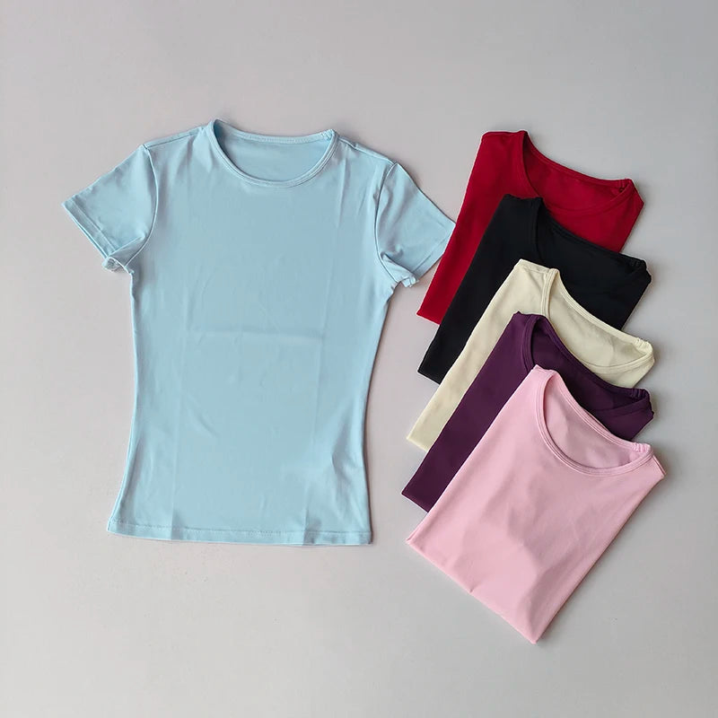 Nude-sensing Solid Color Yoga Clothes for Short-sleeved Women's Quick-drying Elastic Tight T-shirt Fitness Clothes Top Clothing Main image