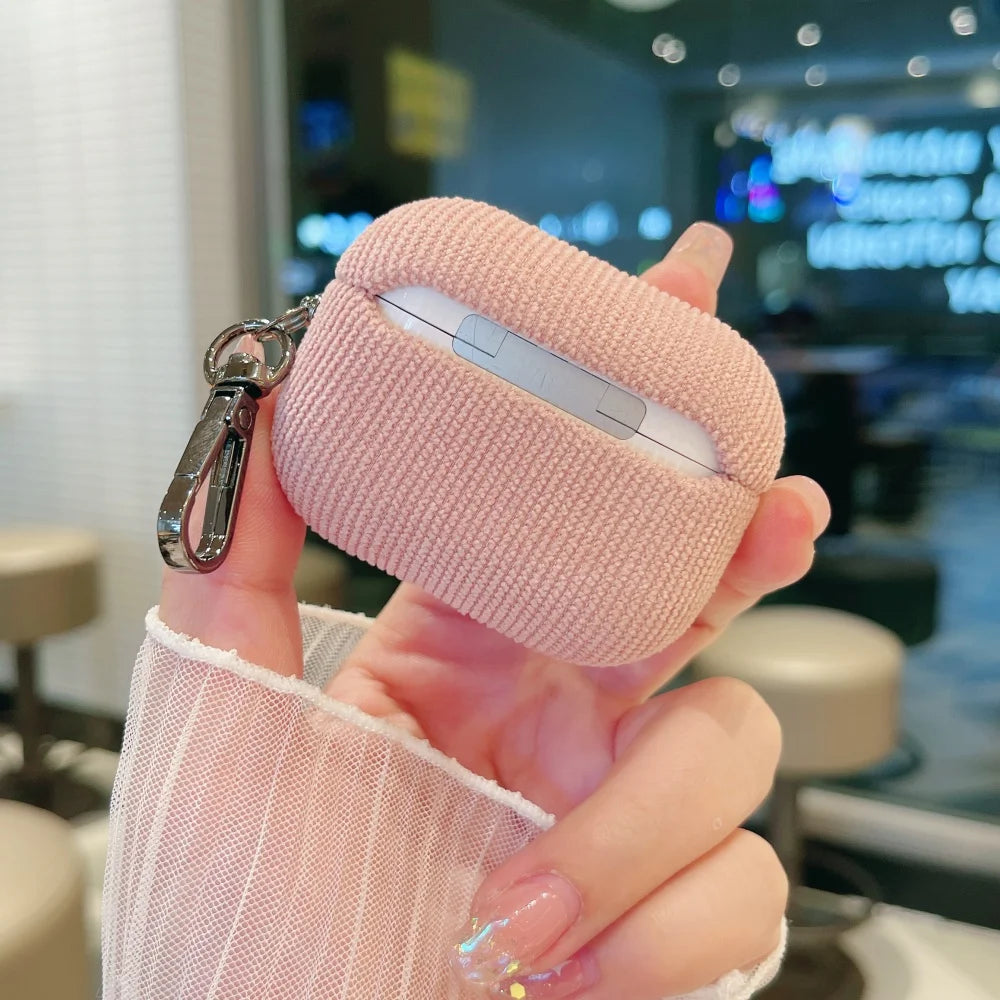 Winter Matte Corduroy Fabric Hook Earphone Case For Apple Airpods 1 2 3 4 Pro 3 2 Wireless Bluetooth Earphone Anti Scratch Cover