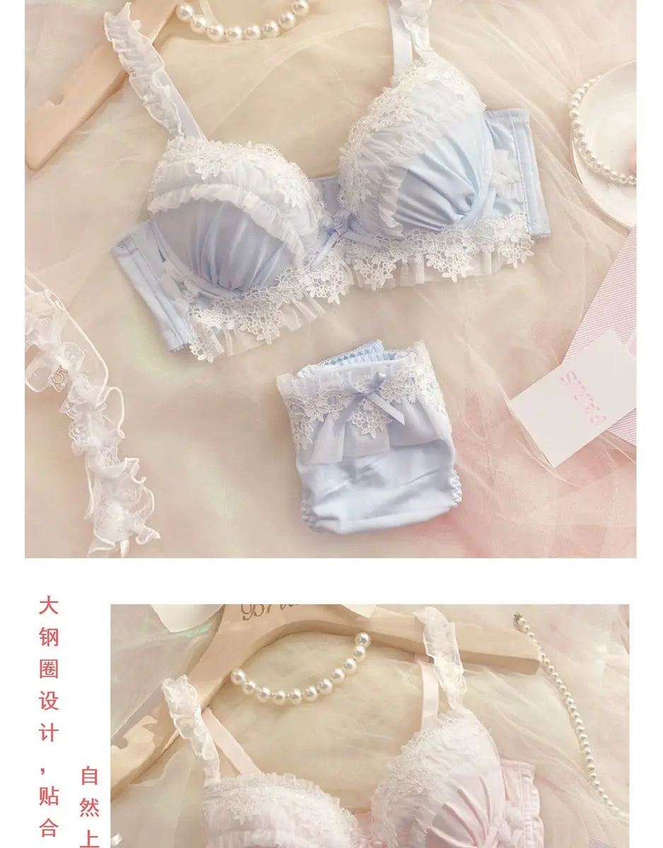 UK Trending! MOYISU Kawaii Lolita Bra Set Full Cup G Heavy Underwire Support Heavy Lace Thin Cup Pure Sexy Teen Lingerie Summer