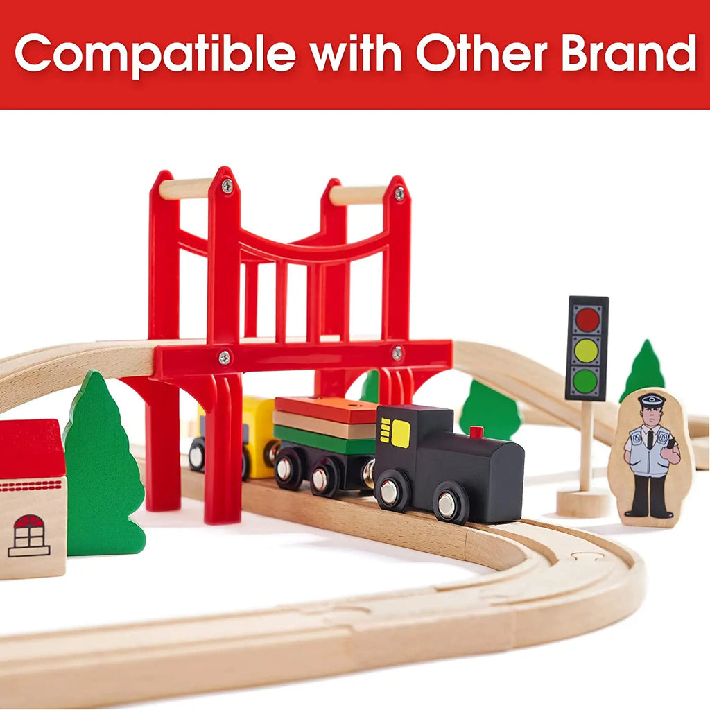 Magnetic Electric Train Car Locomotive Wooden Track Slot Diecast Railway With Two Carriages Train Wood Kid Toy Biro Leduo Track