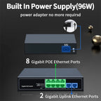 HORACO 8 Port 1000Mbps POE Switch 2 Gigabit Uplink 1000BASE-T RJ45 Networking Switcher 96W Hub Internet Splitter Plug and Play