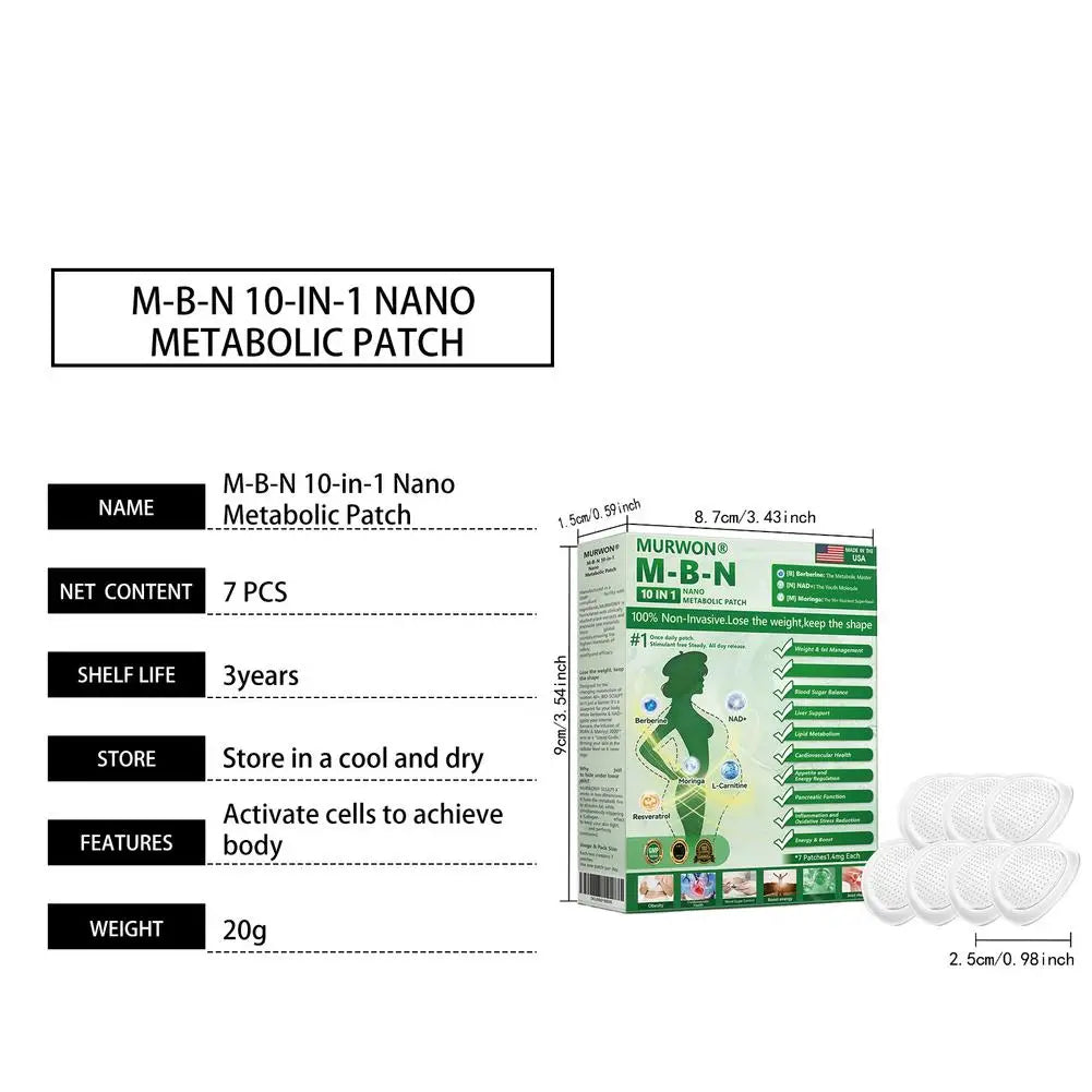 10 In 1 Nano Metabolic Patch Weight Fat Management Blood Sugar Balance Liver Support Lipid Metabolism Cardiovascular Health