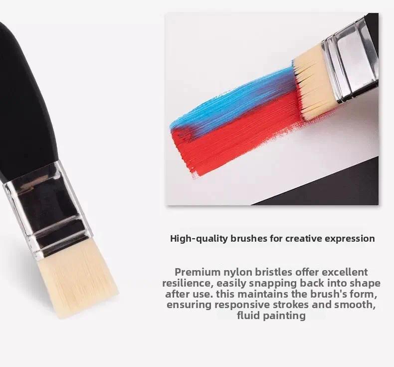 Oil Painting Nylon Pen Set Gouache Acrylic 3 Pcs Small/Medium/Large Sizes Flat Head Brush Wood Handle Painting Tools for Fine