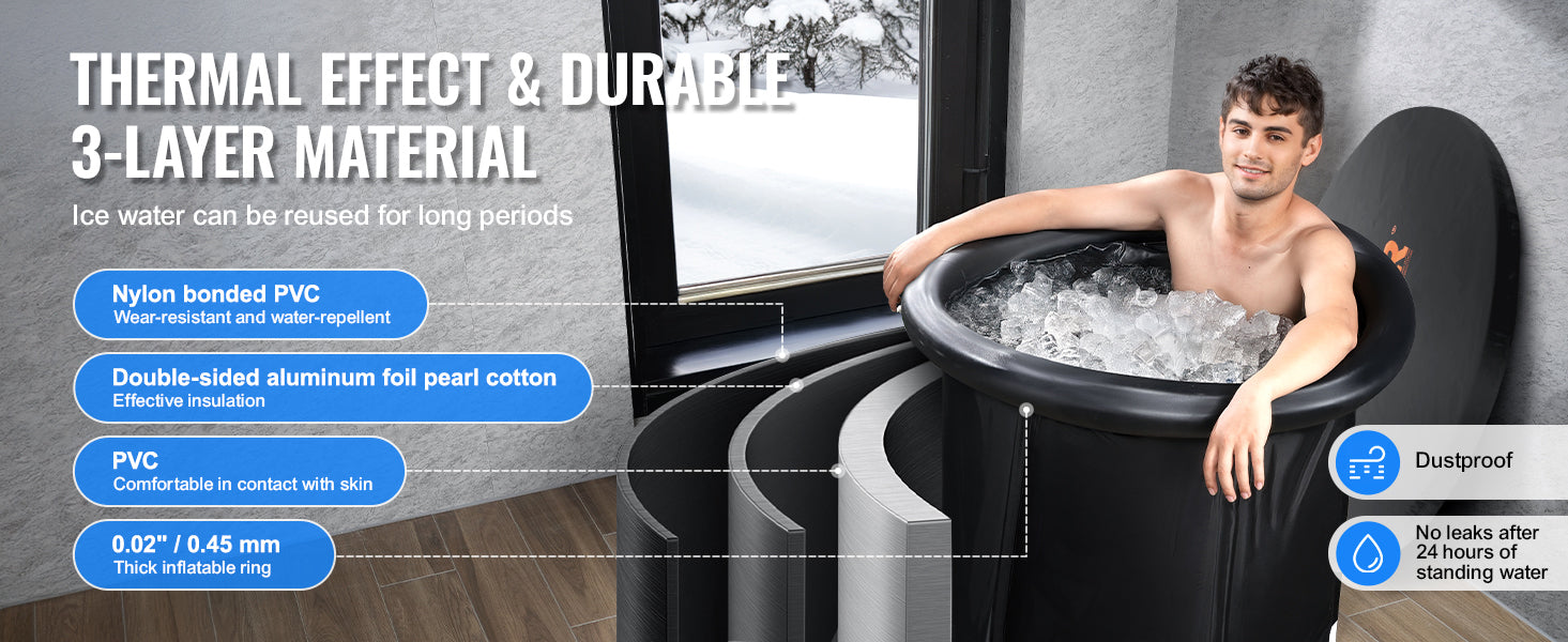 SucceBuy Ice Bath Tub Cold Water Therapy Plunge Tub for Athletes Outdoor Ice Barrel Plunge Pool Inflatable Folding Bathtub